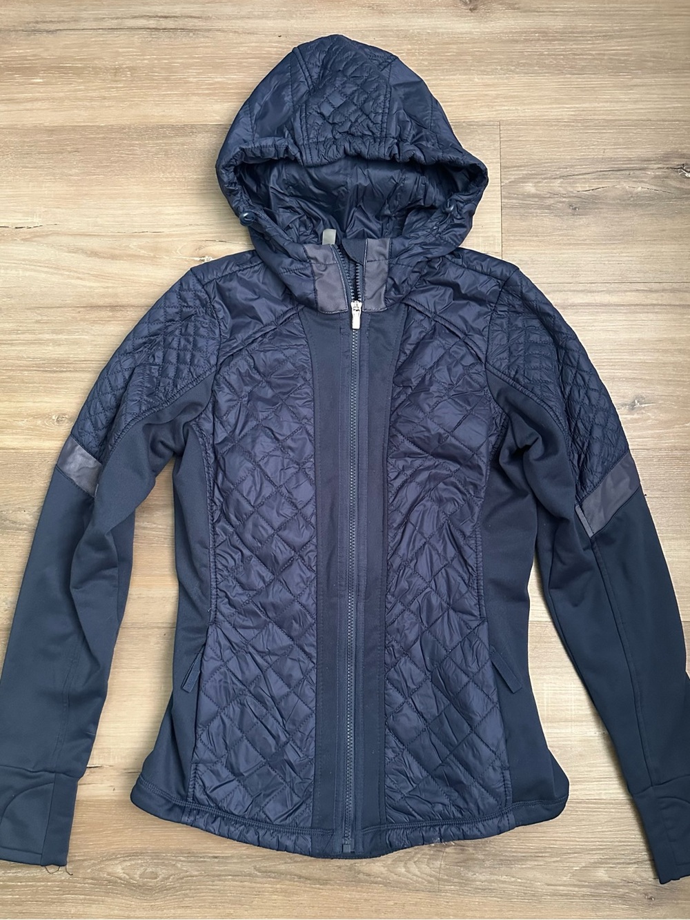 Athleta Quilted Hooded Hybrid Jacket Navy Blue Size XS